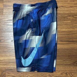 Nike Dri-Fit Athletic Shorts Blue Graphic Swoosh | Youth XL